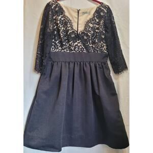 Eliza J Dress Womens Petite 10 Blacķ Fit And Flare Lace Cocktail‎ V Neck
